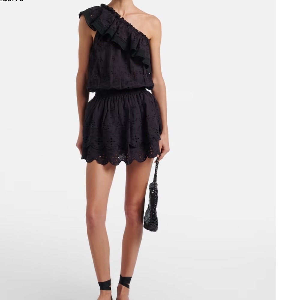 Melissa Odabash‎ Bree Dress Black One-Shoulder Cotton Broderie Anglaise MED NWT